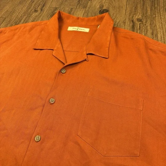 Tommy Bahama Silk Camp Shirt Mens 2XL Orange Pelican Cigars Embroidered Loop - Picture 7 of 12